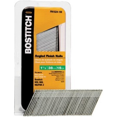 BOSTITCH Collated Finishing Nail, 1-1/2 in L, 15 ga, Coated FN1524